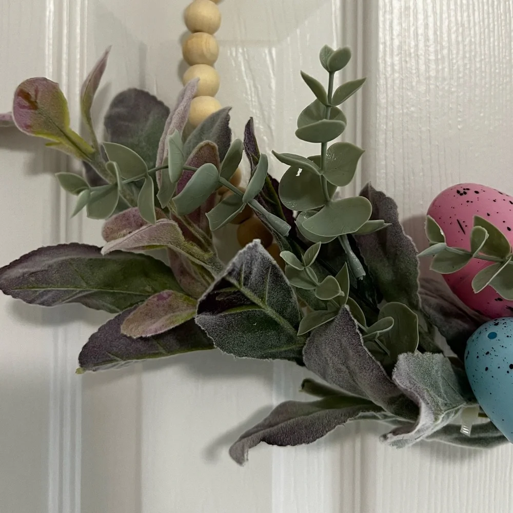Easter Wreath with Pastel Eggs and Greenery- handmade.